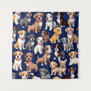 Puppy Hond Navy Blauw Patroon Ontwerp Wandkleed