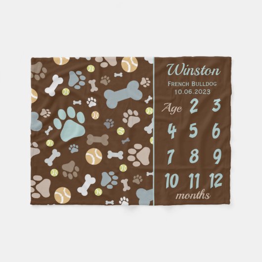 Puppy hond Paw Print Milestone Keepsake Deken (Voorkant (Horizontaal))