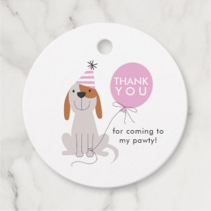 Puppy Hond Roze Pawty Verjaardag Bedankjes Labels