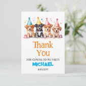 Puppy hond verjaardagsfeestje bedankkaart (Staand voorkant)