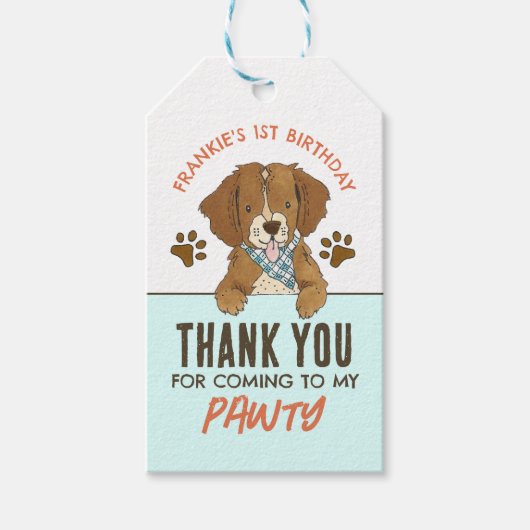 Puppy hond verjaardagsfeestje dank je cadeaulabel (Voorkant)