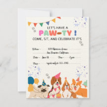 Puppy Hond Verjaardagsfeestje Puppy Paw-ty Uitnodi