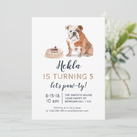 Puppy hond verjaardagsuitnodiging, laten we paw-ty kaart (Staand voorkant)