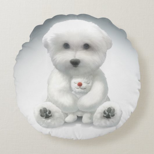 Puppy Hugging Zijn Speelgoed Rond Kussen (Voorkant)