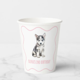 Puppy husky preppy roze geruite verjaardag papieren bekers