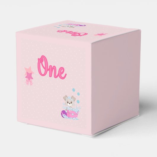 Puppy in Bath One Year Old Girl Birthday Bedankdoosjes (Achterkant)