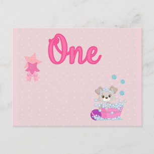 Puppy in Bath One Year Old Girl Birthday Briefkaart