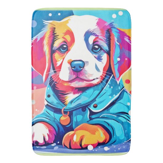 Puppy in blauwe jas ontwerp badmat (Voorkant Verticaal)