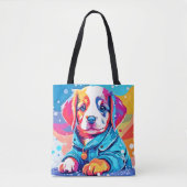Puppy in blauwe jas ontwerp draagtas (Voorkant)