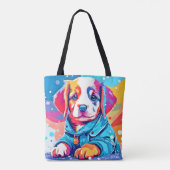 Puppy in blauwe jas ontwerp draagtas (Achterkant)