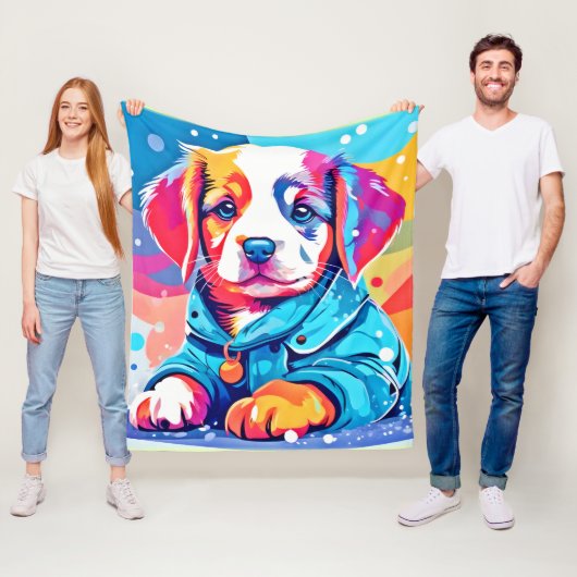 Puppy in blauwe jas ontwerp fleece deken (In situ)