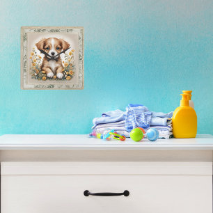 Puppy in Bloemen Kinderkamer Vierkante Klok