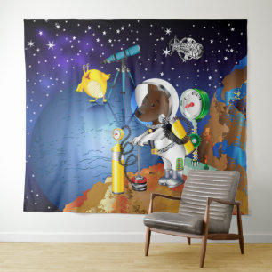 Puppy in de ruimte een buitenaardse met een telesc wandkleed