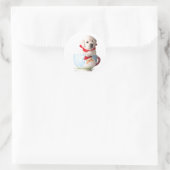 PUPPY IN EEN CUP KERST KAART ENVELOPE SEAL RONDE STICKER (Tas)