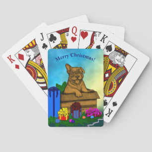 Puppy in een doos, Merry Xmas Pokerkaarten