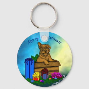 Puppy in een doos, Merry Xmas Sleutelhanger