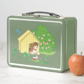 Puppy in een kennel en een bot in een kom (In situ)