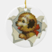 Puppy in gescheurd papier keramisch ornament (Achterkant)