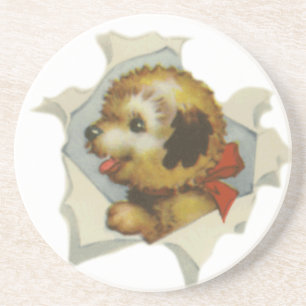 Puppy in gescheurd papier zandsteen onderzetter