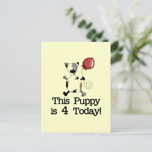 Puppy is 4 Verjaardag Tshirts en geschenken Briefkaart (Staand voorkant)