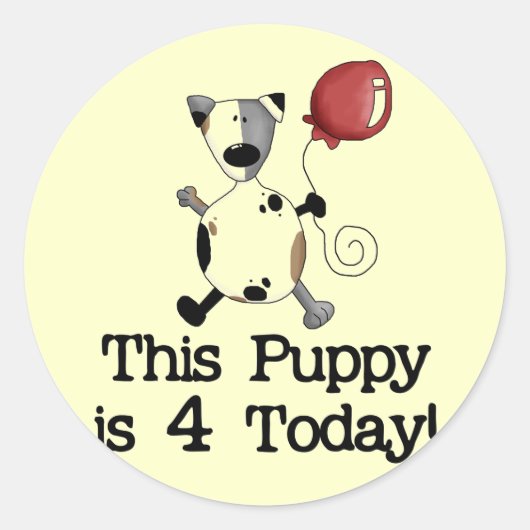 Puppy is 4 Verjaardag Tshirts en geschenken Ronde Sticker (Voorkant)