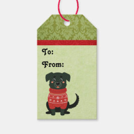 Puppy Kerst Zwarte Hond Cadeaulabel