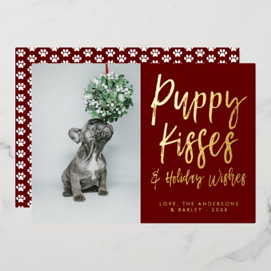 Puppy Kisses Empreinte de patte Photo Foil Carte d (Recto/Verso)