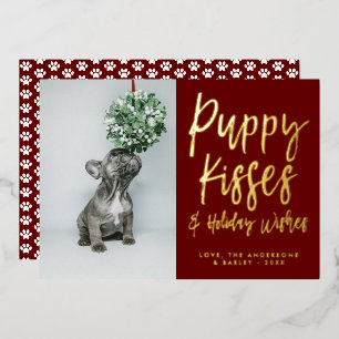Puppy Kisses Paw Print Foto Folie Holiday Kaart