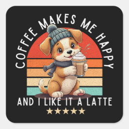 Puppy & Koffie - Koffie maakt me blij, en ik hou v Vierkante Sticker