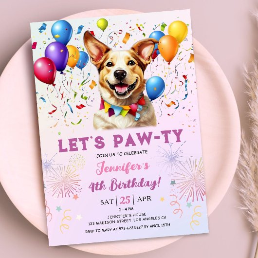 Puppy Lets Pawty Verjaardagsfeestje Meisje 4e Verj Kaart