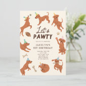 Puppy Let's Pawty verjaardagsfeestje uitnodiging (Staand voorkant)