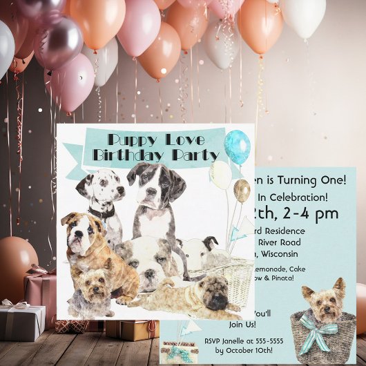 Puppy Love Customisée Invitation Anniversaire