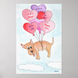 Puppy Love! Dog with Heart Balloons Poster