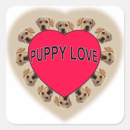 Puppy Love Vierkante Sticker (Voorkant)