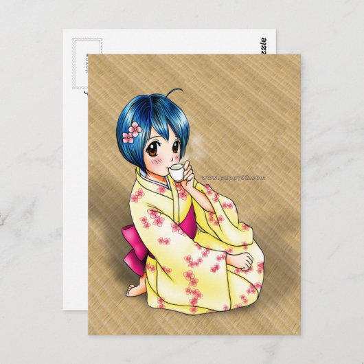 Puppy Love Yukata Girl Briefkaart (Voorkant / Achterkant)
