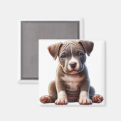 Puppy met blauwe ogen zittend en onschuldig kijken magneet (Voorkant / Achterkant)