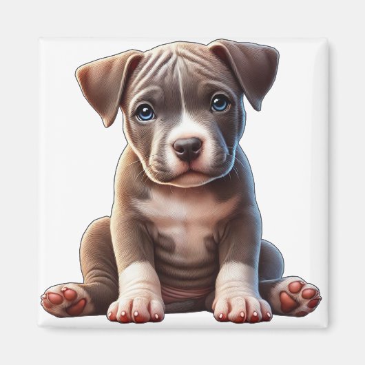 Puppy met blauwe ogen zittend en onschuldig kijken magneet (Voorkant)