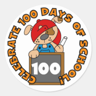 Puppy met Chalk 100 dagen van schoolstickers Ronde Sticker