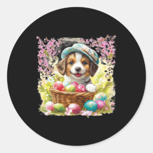 Puppy met een mand vol paaseieren; Happy Eas Ronde Sticker