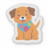 Puppy met Floral Bandana Schattigee hond Sticker (Voorkant)