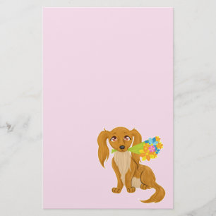 Puppy met Flower Bouquet Briefpapier