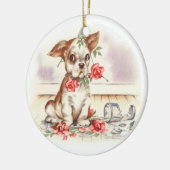  puppy met gebroken vaas en roze rozen keramisch ornament (Links)
