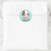 Puppy met hart bedankt ronde sticker (Tas)