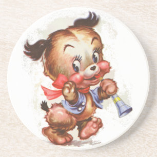 puppy met hoorn zandsteen onderzetter