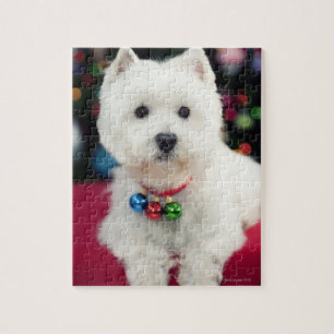 Puppy met kerstbel op hals legpuzzel