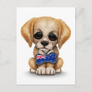 Puppy met Nieuw-Zeelandse vlag Label, wit Briefkaart