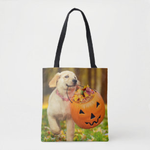 Puppy met pompoen Bucket Draagtas