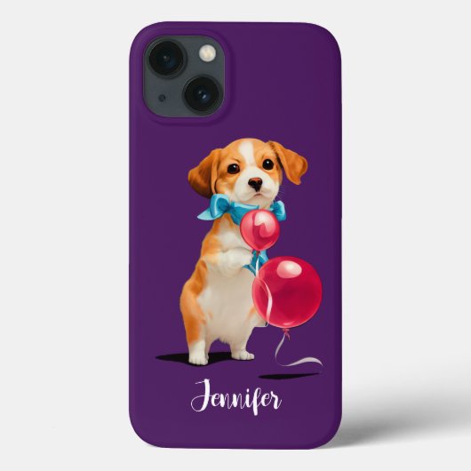 Puppy met roze ballonnen Aangepast Paars Case-Mate iPhone Case (Achterkant)