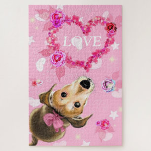 Puppy met roze lint - Liefde Legpuzzel