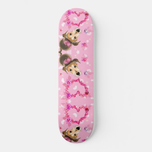 Puppy met roze lint - Liefde Skateboard (Voorkant)